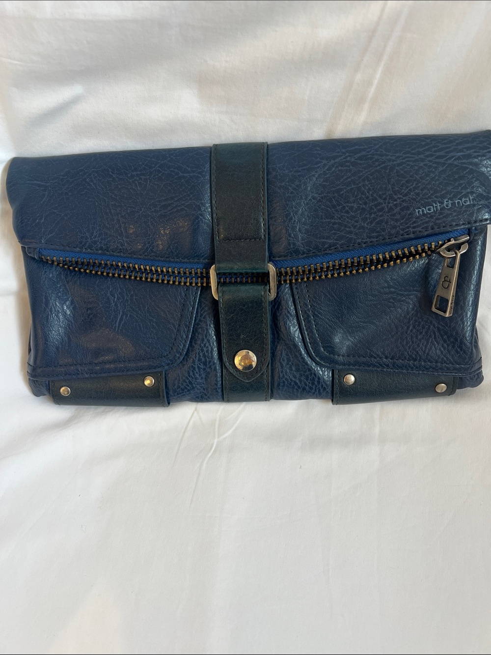 Matt & Nat Dark Navy Foldover Clutch with Zip Detail